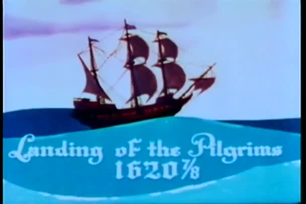 Γελοιογραφία Mayflower Ιστιοπλοΐα Στον Ωκεανό Κύματα — Αρχείο Βίντεο