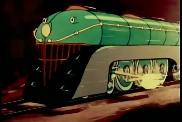 Vintage Animación Dibujos Animados Tren Enojado — Vídeo de stock