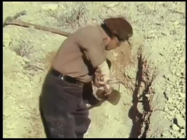 Homme Creusant Tombe Film Vintage — Video
