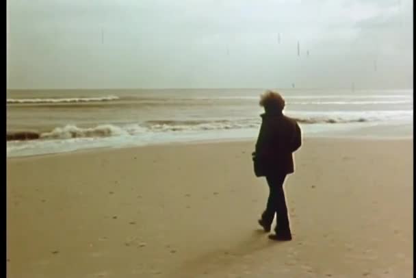 배경에 해변에서 사람의 — 비디오