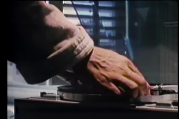 Close Hands Putting Record Turntable — Stock Video