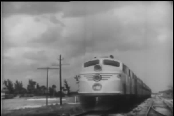 背景下穿越农村地区的火车 — 图库视频影像