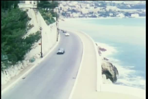 Aerial View Cars Driving Coast Line — Stock Video