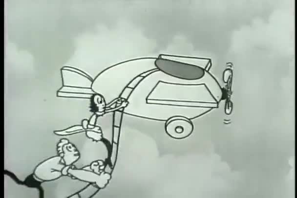Desenhos Animados Casal Escalando Avião Preto Branco Vídeo — Vídeo de Stock