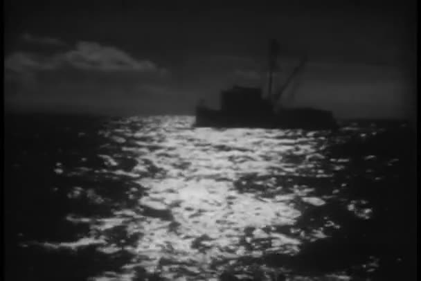 Boat Sea Night Vintage Footage — Stock Video