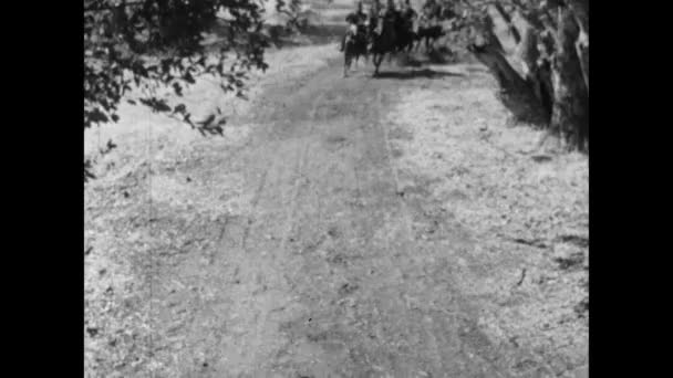 French Soldiers Riding Horses Dirt Road — Stock Video