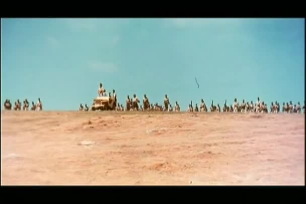 Szeroka Linia Żołnierzy Pojawiających Się Nad Wzgórzem — Wideo stockowe