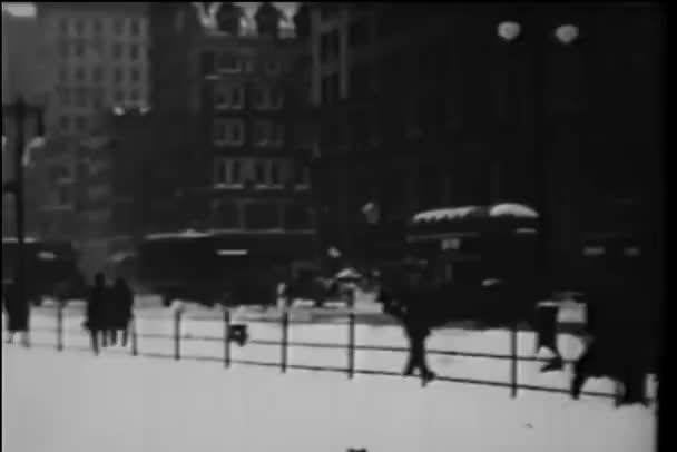 Kışın New York City Sokağı Nın Geniş Shot — Stok video