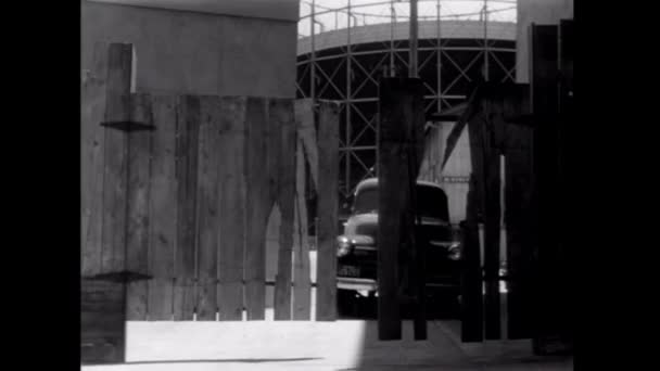 Vintage Car Smashing Wooden Gate Garage — Stock Video
