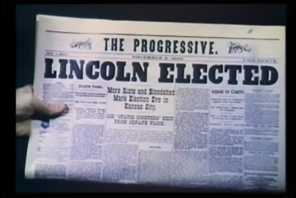 Título Jornal Lincoln Eleito Segundo Plano Close — Vídeo de Stock