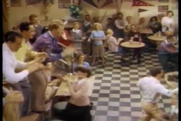 College Students Dancing Cafeteria Vintage Footage — Stock Video