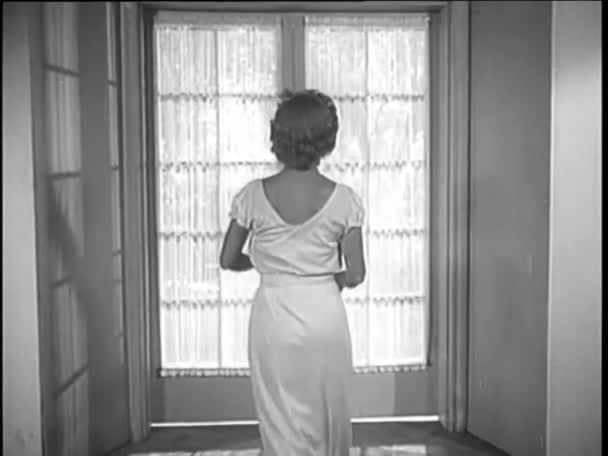 Rear View Woman Opening Door Walking Backyard — Stock Video