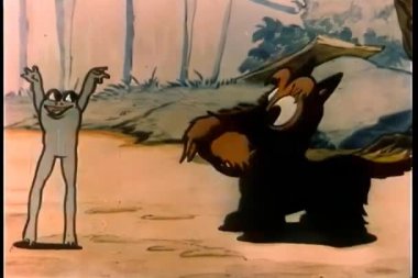 Köpeğin sırtında zıplayan kurbağa çizgi filmi.