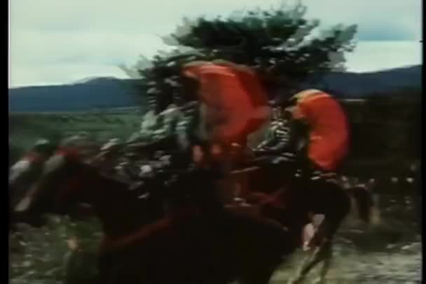 Японские Солдаты Верхом Лошадях Маршем Одежде Xvi Века — стоковое видео