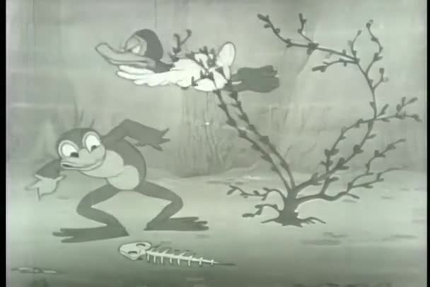 Frosch Rettet Ente Vor Dem Ertrinken — Stockvideo