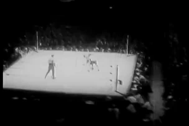 Alto Ángulo Tiro 1930 Partido Boxeo Madison Square Garden — Vídeo de stock
