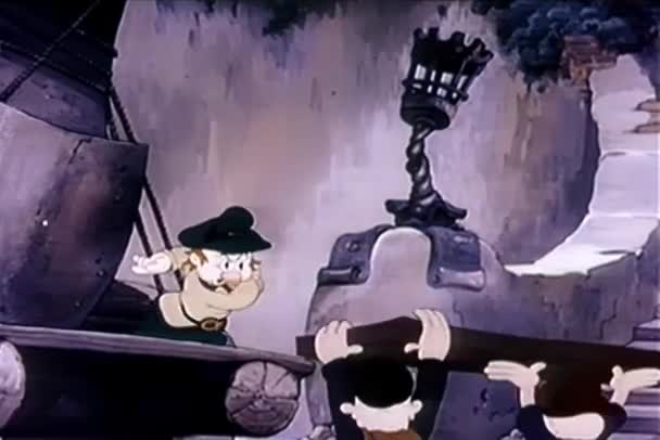 Мультфильм Человеке Идущем Вибрирующей Доске 1930 Годов — стоковое видео