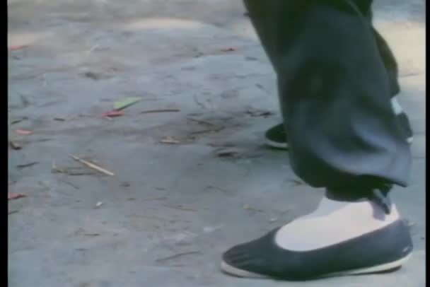 Detail Nohy Čínské Pantofle Cvičí Bojová Umění Pohybuje — Stock video