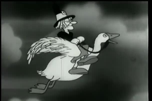 Vintage Cartoon Animation Der Hexe Die Eine Gans Reitet — Stockvideo