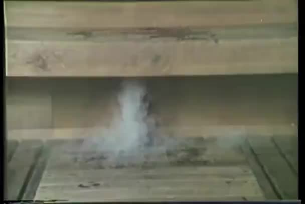 Zoom Auf Rauch Der Aus Dem Schlot Quillt — Stockvideo