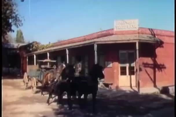 Άνθρωπος Τρέχει Έξω Από Την Τράπεζα Και Πυροβολώντας Δραπέτη Άλογο — Αρχείο Βίντεο