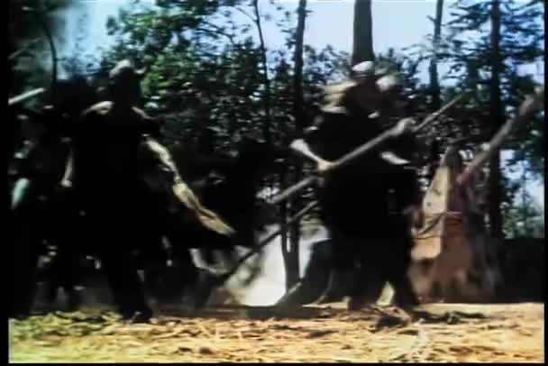 Viking Caindo Chão Com Flecha Seu Peito Durante Batalha — Vídeo de Stock