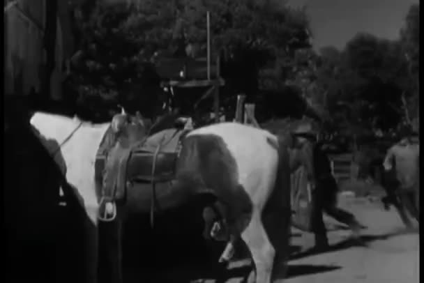 Cowboys Mounting Horses Hurry Video Clip