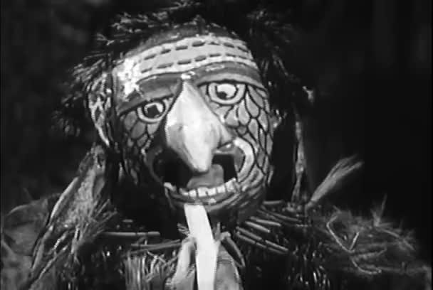 Närbild Häxdoktor Fågel Masken Äta Banan 1950 Talet — Stockvideo
