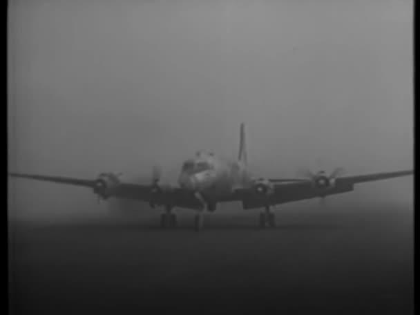 Military Airplane Preparing Take Fog 1940S — Stock Video