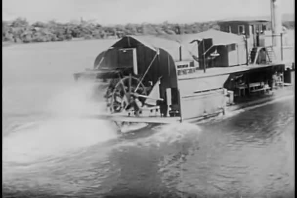 Rear View Steam Boat Traveling River — Stock Video