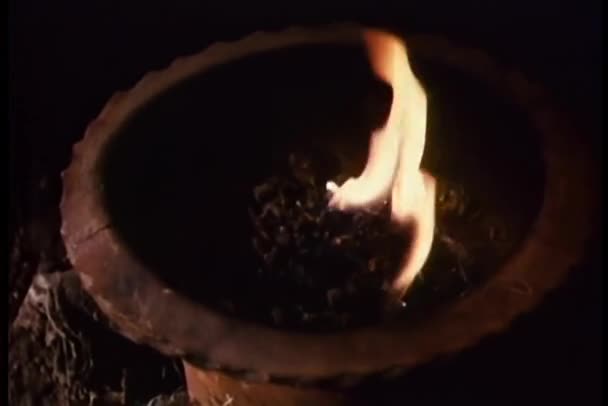 火を燃やし ピンが付いているVoodooの人形 — ストック動画