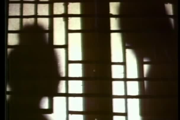 两个人在幕布后面交谈的阴影 — 图库视频影像