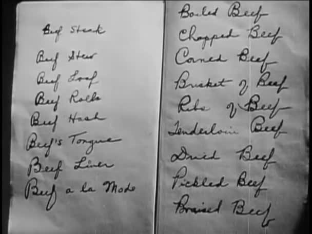 1940 Larda Açılan Sığır Eti Tabakları Listesiyle Birlikte Defteri Kapat — Stok video