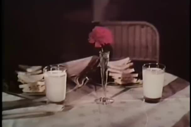 Plan Moyen Femme Prenant Oeillet Vase Fleurs Sur Table — Video