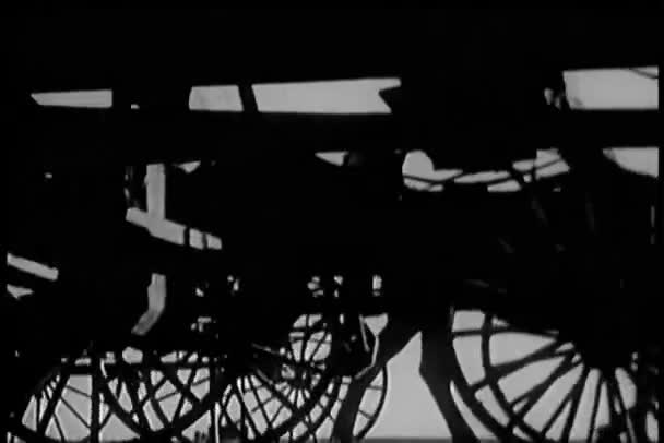 Wide Shot Horse Drawn Carts Road — Stock Video