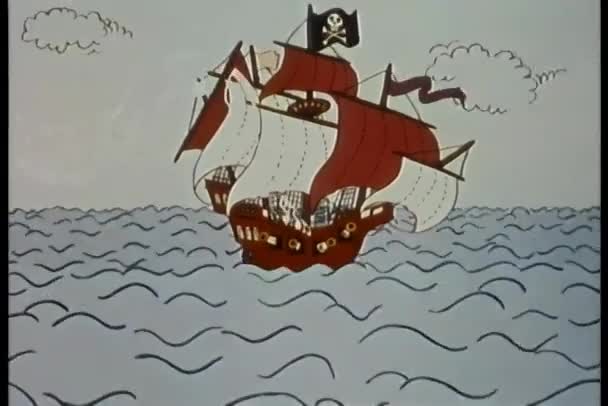 Navio Pirata Atingido Por Raio Depois Afundando — Vídeo de Stock