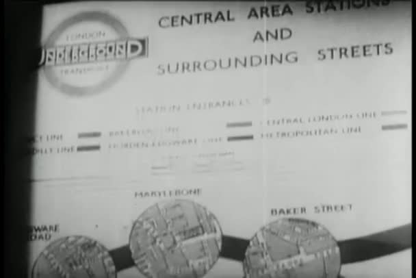 Panning Vintage Λονδίνο Υπόγεια Χάρτη — Αρχείο Βίντεο