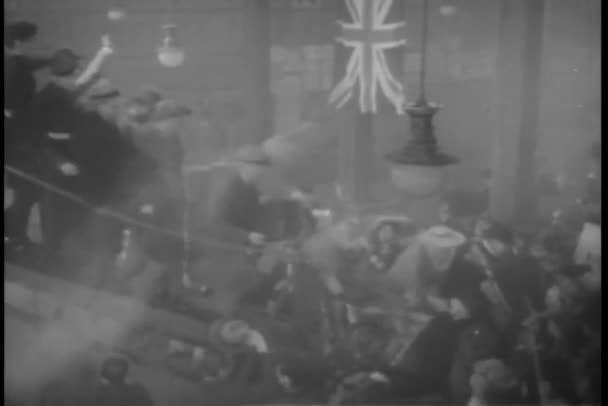 Historical Reenactrment Passengers Disembarking Ship End World War — Stock Video
