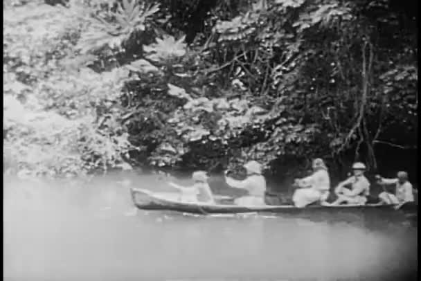 People Rowing River Canoe — Stock Video