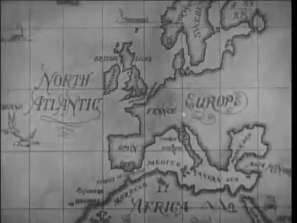 从17世纪的地图上消失在夜雾中航行的船只上 — 图库视频影像