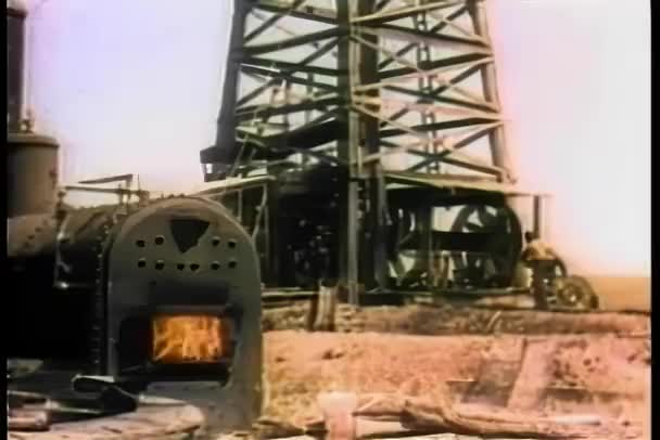 Wide Shot Furnace Derrick Oil Refinery — Stock Video