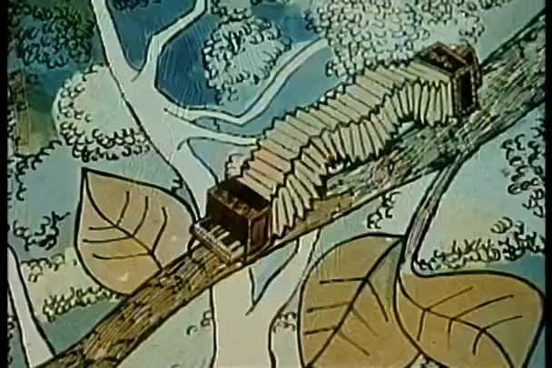 Карикатура Аккордеона Червя Ползающего Дереву — стоковое видео