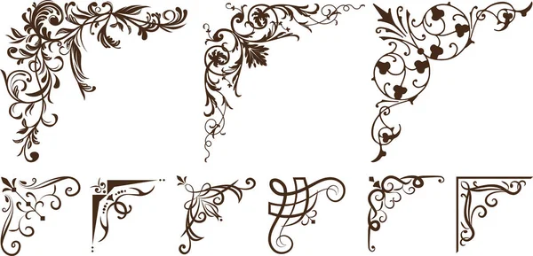 Угловой Орнамент Векторный Набор Цветочных Уголков Белом Фоне — стоковый вектор
