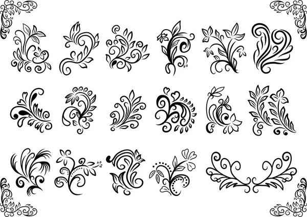 デザインのための花の要素のセット 黒い花の入れ墨の抽象を設定します ヴィンテージのセット — ストックベクタ