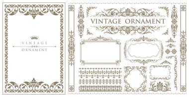Dekoratif vintage çerçeve ve kenarlar seti. Vektör tasarımı. Lüks kaligrafik girdaplar