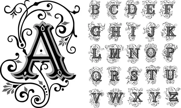 Vintage decorative font, alphabet, vector set of hand drawn decorative alphabet initial letters. Luxury beautiful royal font design for card, invitation, monogram, logo