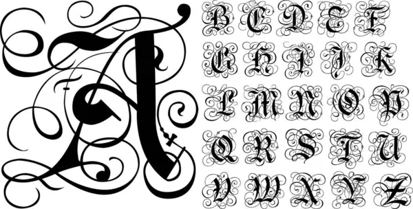 Monogramlı klasik mektuplar. Gotik yazı tipi, vektör peri alfabesi.