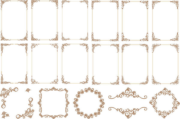 Decorative frames. Vintage rectangle ornaments and ornate border. Retro ornamental frame, Decorative wedding frames, borders. Isolated icons vector set.