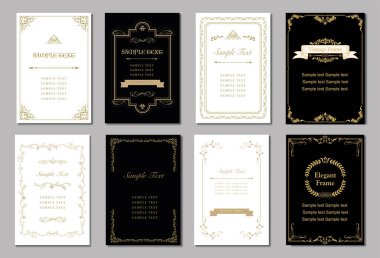 Dekoratif vintage çerçeveler ve kenarlar seti, resim için altın fotoğraf çerçevesi çiçeği, vektör tasarım desen biçimi, sınır tasarımı. Eski Ornam