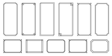 Çift vuruşlu basit çizgi çerçeveleri. Vektör sınırları ve çerçeveler. Metni süslemek için dikey boş şablon koleksiyonu.